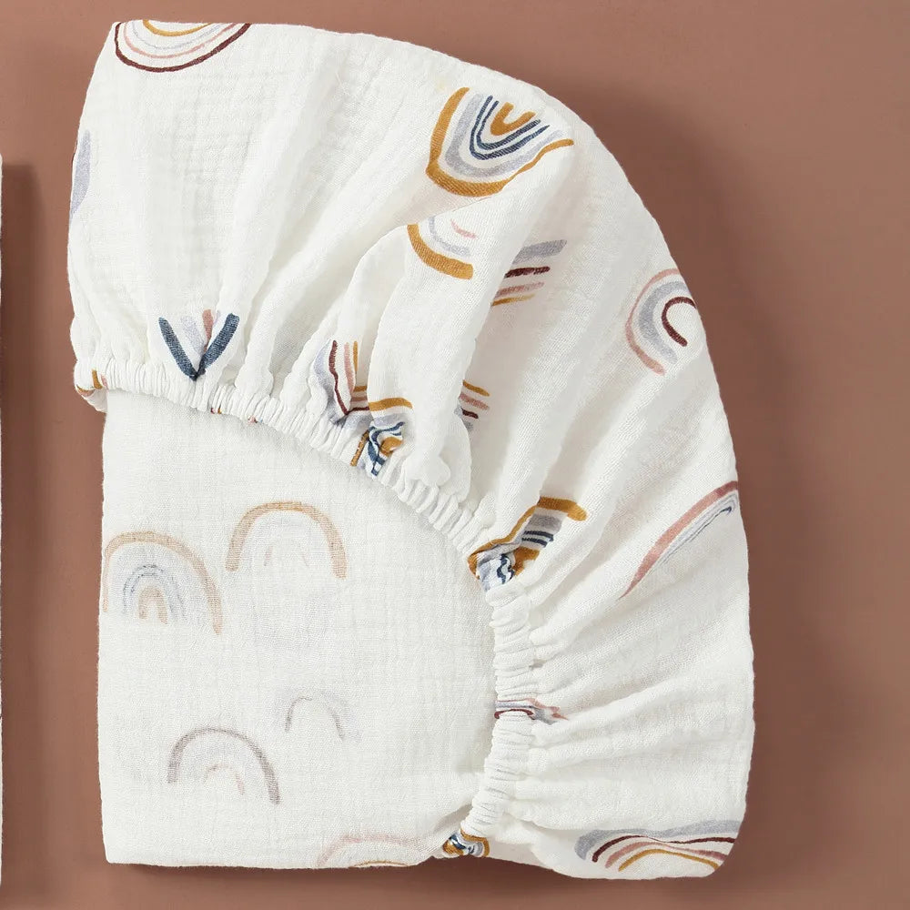 Sábana de cuna de algodón muselina suave y transpirable para bebé – Sábana ajustable universal para cunas de recién nacidos, moisés y camas infantiles