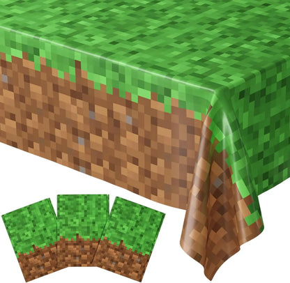 Mantel de césped Pixel Miner para decoraciones de fiesta de cumpleaños de jugadores – Suministros para fiesta temática de minería