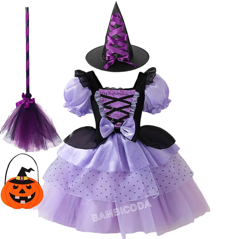 2026 Gothic Lolita Witch Costume Dress – Japanese-Inspired Ruffle Bow Princess Dress for Halloween, Christmas & Parties
