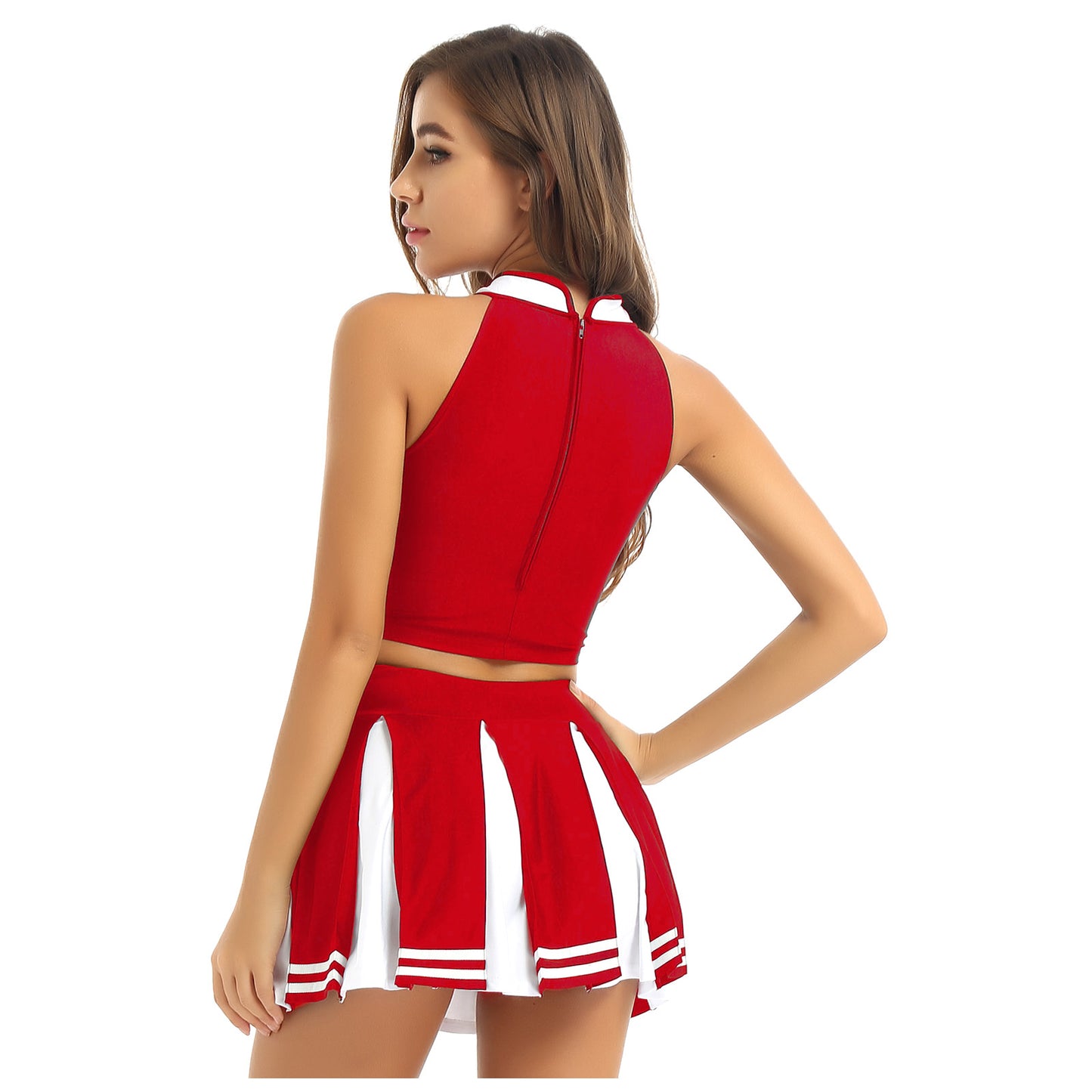 Women’s Cheerleader Cosplay Costume – Uniform Set (Crop Top + Mini Pleated Skirt, Carnival Outfit)