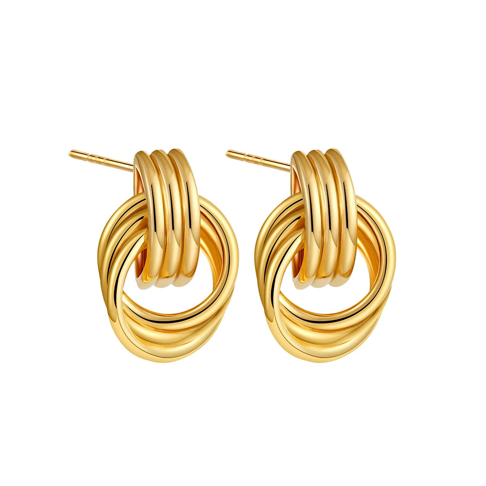 Pendientes de Moda Llamativos de Acero Inoxidable Chapado en Oro Círculo Geométrico Retorcido Vintage para Mujer