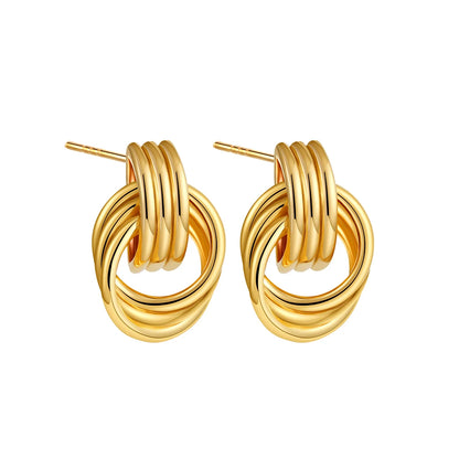 Pendientes de Moda Llamativos de Acero Inoxidable Chapado en Oro Círculo Geométrico Retorcido Vintage para Mujer