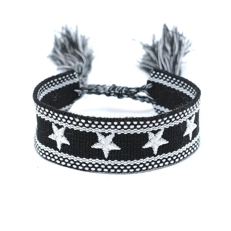 Pulsera de estrella bordada bohemia – Correa de muñeca tejida a mano con borlas para mujer | Regalo de joyería de moda étnica