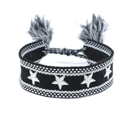 Pulsera de estrella bordada bohemia – Correa de muñeca tejida a mano con borlas para mujer | Regalo de joyería de moda étnica
