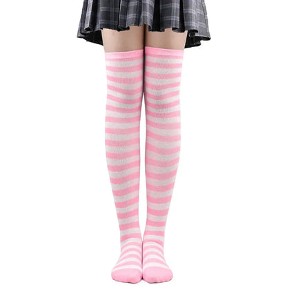 Thigh High Socks Women Over Knee Striped Polka Dot Stockings Black White Pink Lolita Cosplay Harajuku Y2K Kawaii