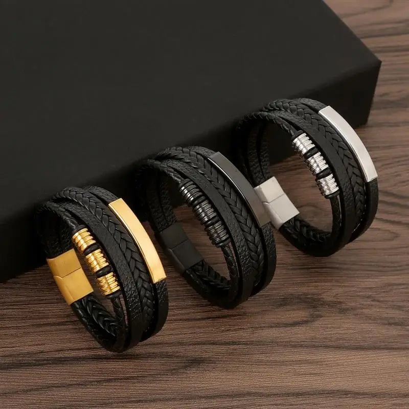 Pulsera de cuero clásica para hombre – Pulsera multicapa tejida a mano para hombre | Accesorio de joyería de moda casual, regalo