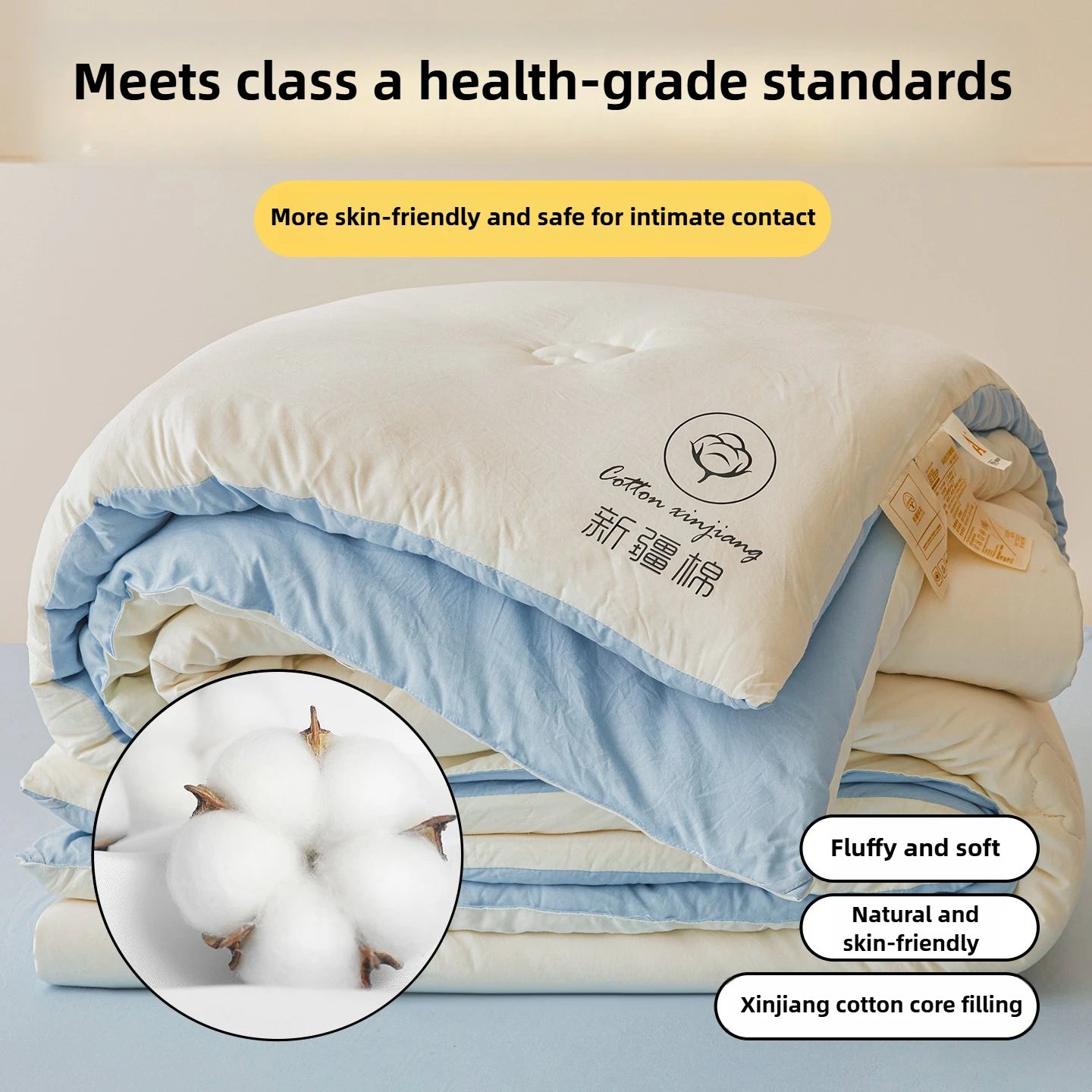 100% Cotton Filled Comforter – Soft Lightweight Warm Winter Quilt for Autumn & Cold Weather Bedding