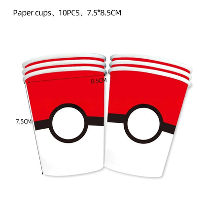 Pokémon Pokéball Birthday Decorations Tableware Set – Paper Plates, Cups & Napkins Party Supplies for Kids, Girls & Boys Birthday Celebration
