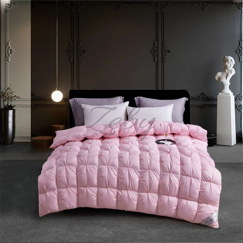 Edredón de lujo 100% plumón de ganso blanco – Duvet ligero y cálido de invierno con diseño plisado
