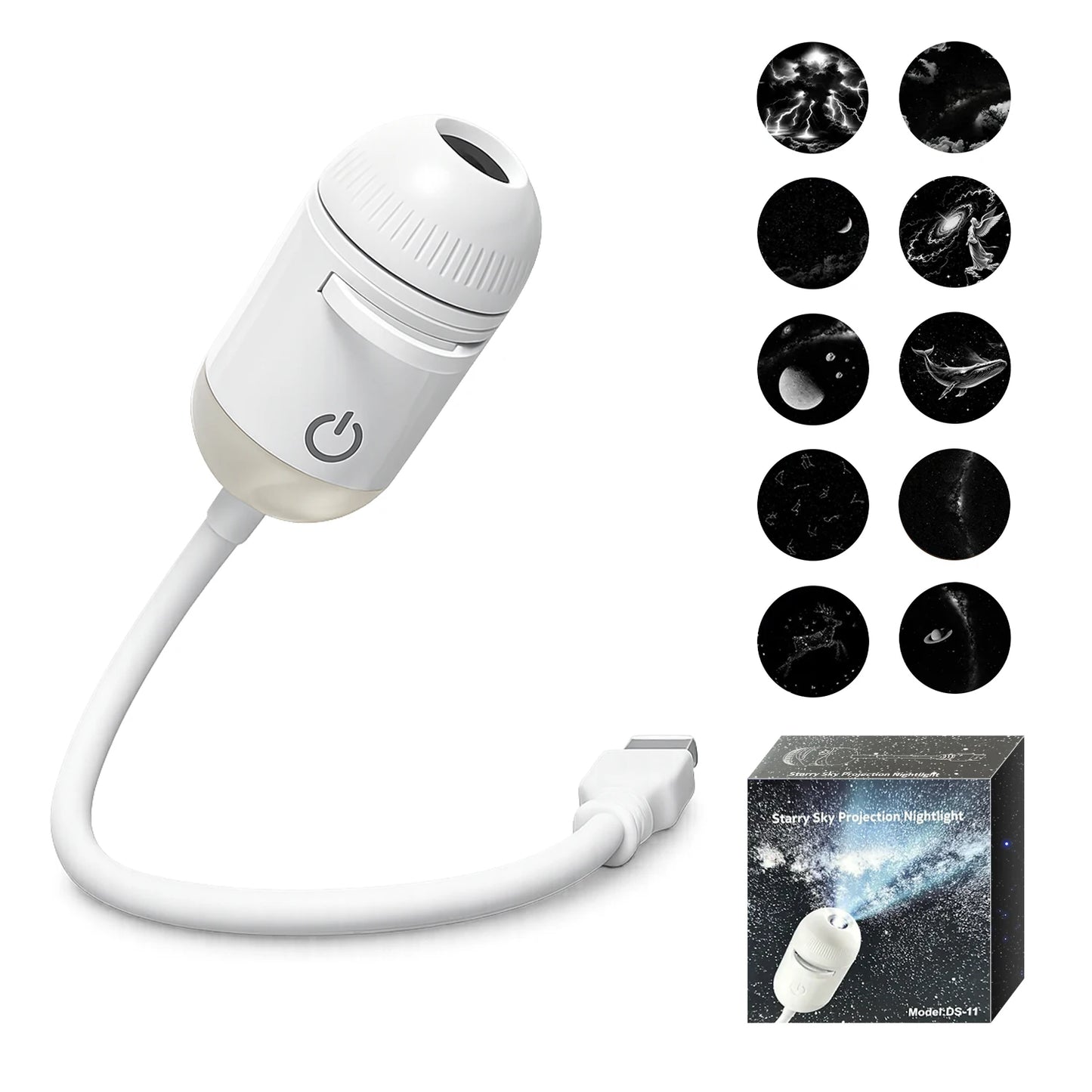 Lámpara proyector USB LED de cielo estrellado y galaxia – Luz nocturna de Saturno para coche, habitación y decoración de techo