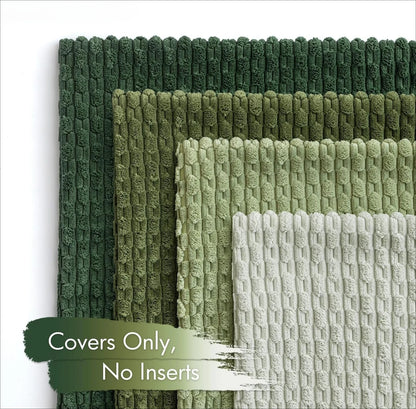 Funda de almohada a rayas verdes de pana - Funda de cojín decorativa rústica bohemia de 20x20 pulgadas para sofá y sala de estar