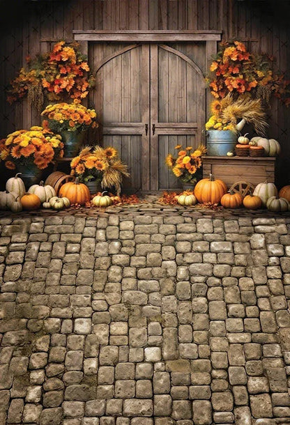 Mehofond Autumn Rustic Barn Photography Backdrop – Pumpkin Harvest Maple Leaf Background for Kids’ Birthday, Portraits, Photo Studio & Party Decor