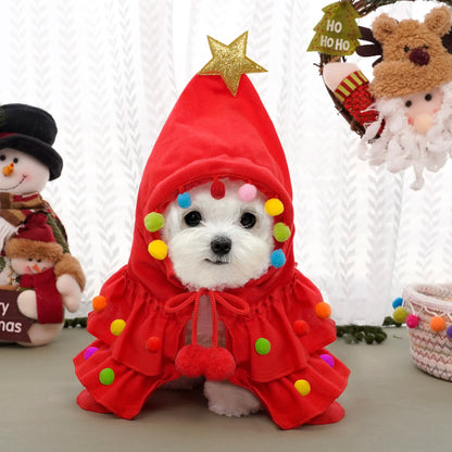 Christmas Tree Pet Cape – Cute Festive Shawl Costume for Small Cats & Dogs, Creative Holiday Pet Clothing Accessory
