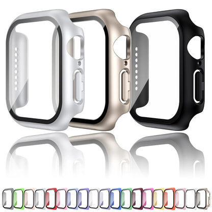 Funda con protector de pantalla de cristal templado para Apple Watch Series 10, 9, 8, 7, 6, SE y 5 (38 mm-46 mm) – Cubierta protectora completa 2 en 1