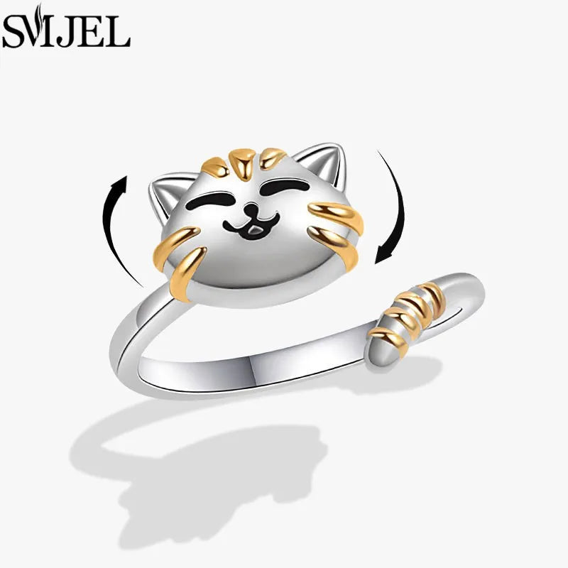 Cherry Blossom Rotating Fidget Spinner Ring – Cute Cat, Bee, Bunny & Butterfly Anti-Anxiety Ring for Women | Adjustable Stress Relief Jewelry