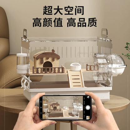 Acrylic Hamster Cage – Transparent Rodent Habitat with Accessories, Luxury Villa Enclosure for Syrian, Dwarf Hamsters, Gerbils & Mice