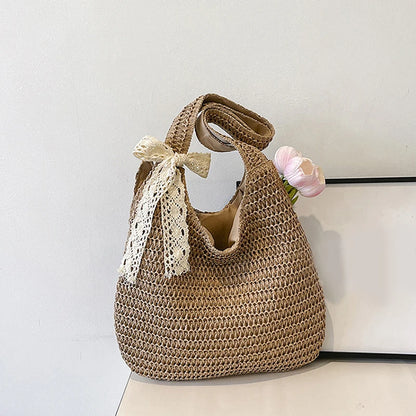 Sac à bandoulière en rotin tressé pour femmes – Grand sac cabas en paille tressée, sac de plage d'été pour femmes, sac de voyage décontracté pour les vacances, le shopping et un usage quotidien