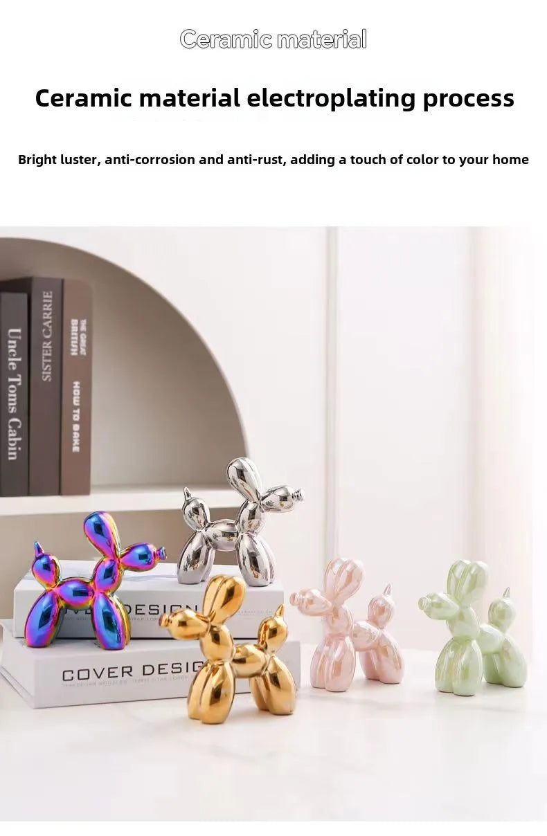 Sculpture de Chien Ballon en Céramique Nordique – Figurine Décorative Moderne pour Maison, Bureau et Étagère
