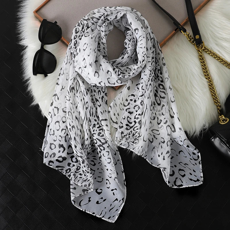 Women's Printed Chiffon Scarf Shawl – Lightweight Silk-Feel Long Wrap for Beach, Travel & Outdoor Wear, Fashion Headband Accessory
