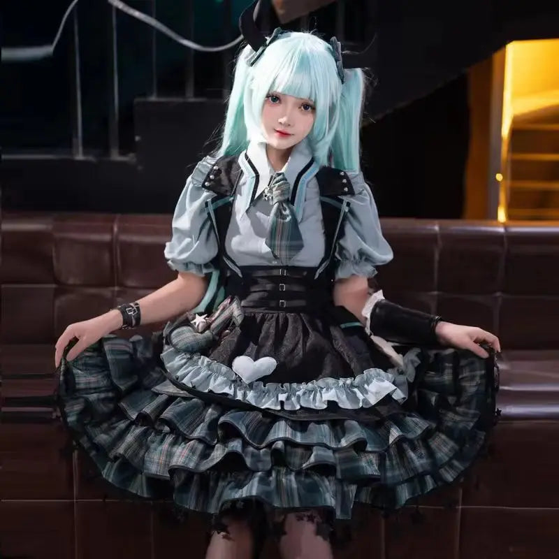 Virtual Singer Miku Cosplay Dress – Kawaii Lolita Performance Outfit (Female Halloween Complete Costume Set)