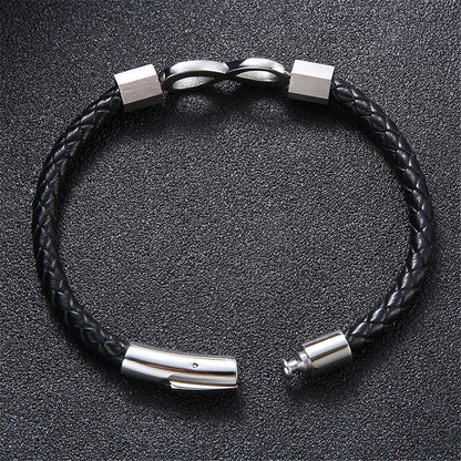 MKENDN Classic No. 8 Infinity Bracelet – Unisex Braided Leather Wristband with 316L Stainless Steel Details, Fashion Jewelry Gift