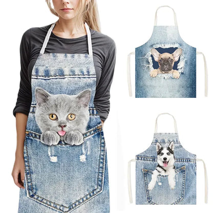 Funny Cowboy Cat & Dog Apron – Cute Pinafore Cooking & Kitchen Apron for Women, Chef, Waiter & Household Cleaning