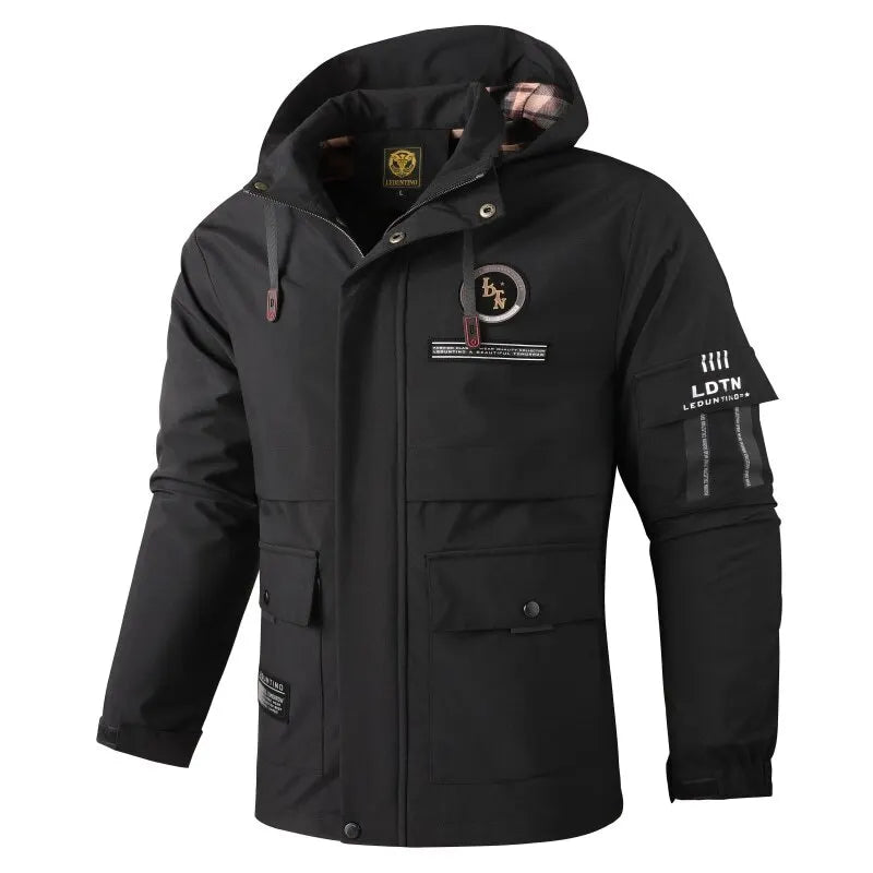 Men’s Casual Hooded Parka Jacket – Solid Color Outdoor Coat, Stylish Autumn & Winter Outerwear