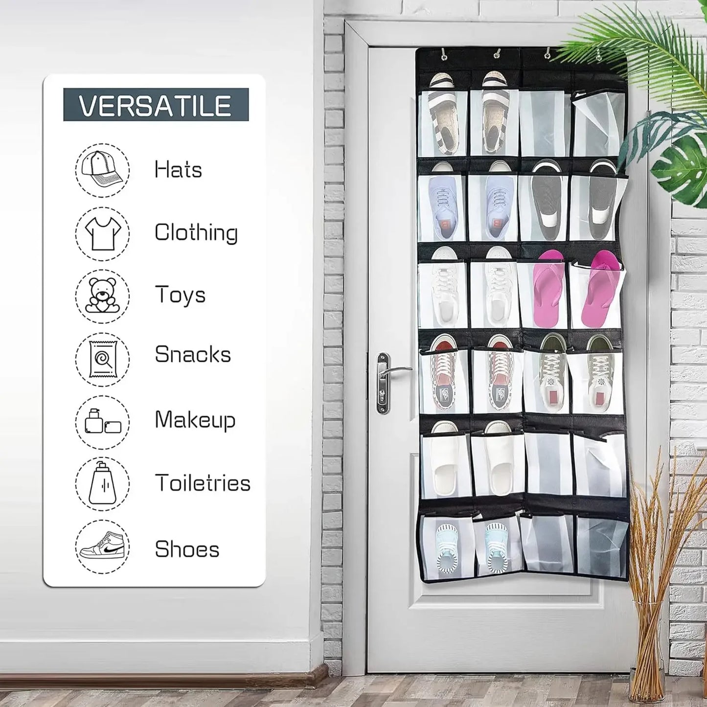 Over-the-Door Shoe Organizer - 12, 14 or 24 Pocket Hanging Shoe Storage with Large Mesh Pockets & 4 Hooks