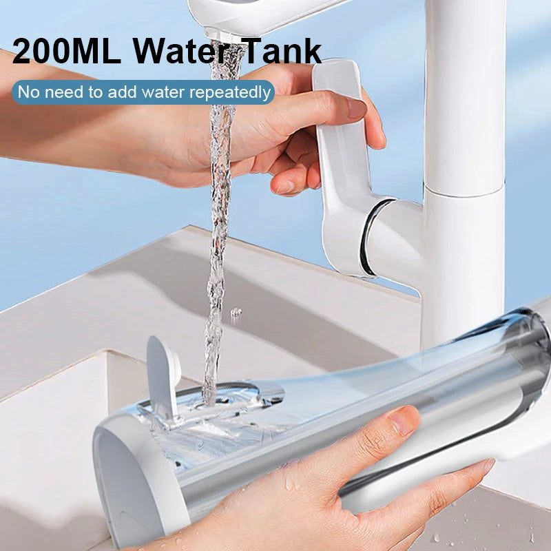 Irrigador bucal portátil USB recargable – Irrigador bucal impermeable IP65 con 3 modos de limpieza y 4 boquillas