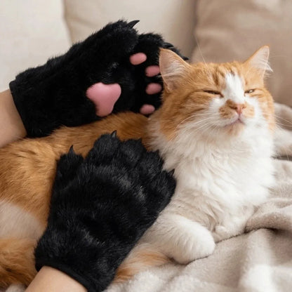 Cute Cartoon Cat Paw Gloves – Thick Furry Warm Mittens, Puppy Claw Cosplay Props for Parties, Costumes & Anime Events