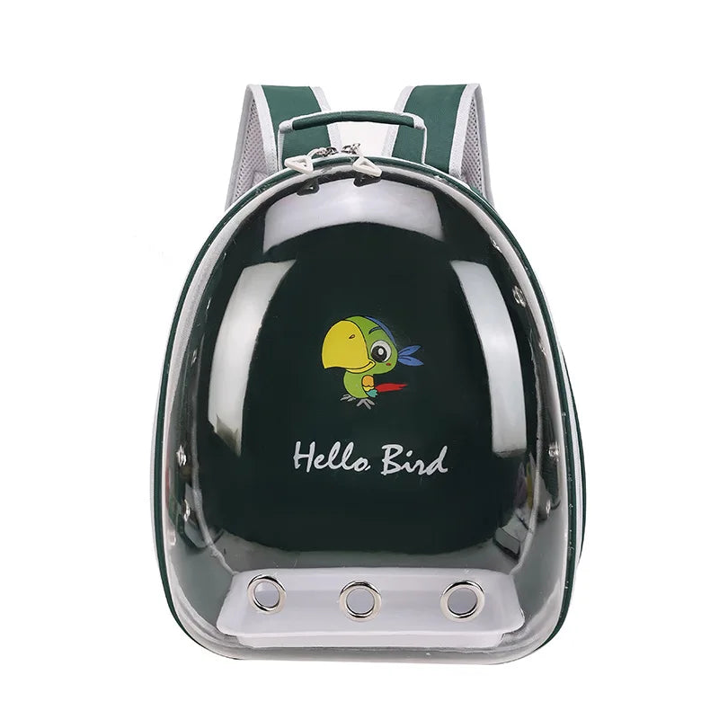Transparent Bird Carrier Backpack – Portable Birdcage with Perch Platform & Food Cup for Parrots, Cockatiels, Budgies & Lovebirds