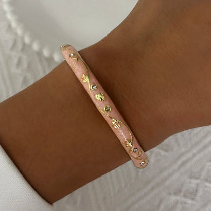 Elegante pulsera de esmalte de flores con circonitas – Pulsera retro chapada en oro con ojo turco floral para mujer | Joyería de moda para fiesta