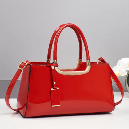 Women's Glossy Leather Tote Bag – Large Square Shoulder & Crossbody Handbag, Stylish Fashion Purse for Everyday Use
