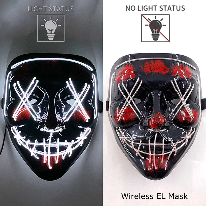 Masque LED sans fil Purge – Masque néon lumineux pour Halloween, fêtes et festivals