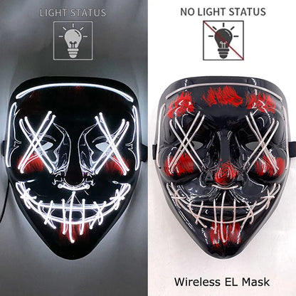 Masque LED sans fil Purge – Masque néon lumineux pour Halloween, fêtes et festivals