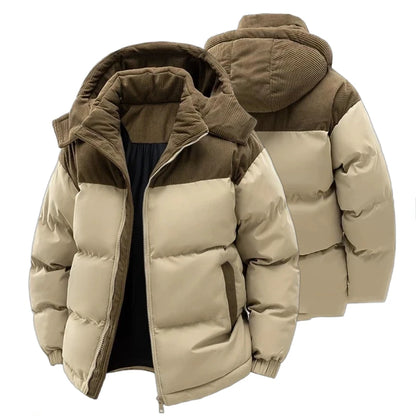 Men’s Hooded Winter Parka – Thick Fleece-Lined Cotton Jacket with Front Zipper, Warm Casual Coat for Cold Weather