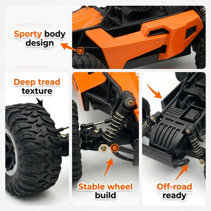 Camión Monstruo RC 4x4 a Escala 1:16, 20 KM/H, Coche Teledirigido con Carrocería de Aleación, Faros LED y Juguete de Carreras Todoterreno de 2.4GHz para Niños