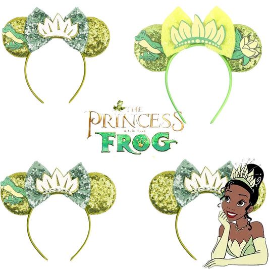 Diadema con Orejas de Rana de la Princesa Tiana – Diadema con Lazo y Corona Inspirada en Disney para Mujeres y Niñas | Accesorios para el Pelo de Festival y Niños