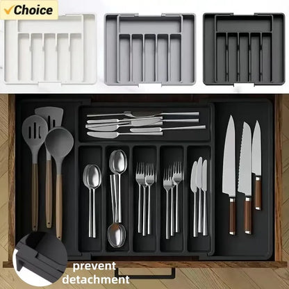Adjustable Flatware Drawer Organizer – Plastic Kitchen Utensil Storage Tray for Cutlery, Tableware & Countertop