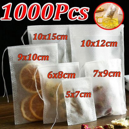 100-1000pcs Disposable Tea Filter Bags – Nonwoven Drawstring Tea Strainer Bags, Single Use Loose Leaf Tea Bags for Coffee, Herbs, Spices & Kitchen Brewing Accessories