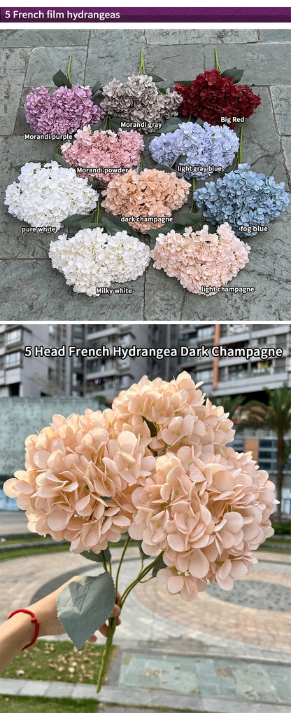 Bouquet d'Hortensias Artificiels à 5 Têtes – Fleurs Artificielles en Soie pour Décoration de Mariage, Arrangements de Fête, Décoration de Salon & Accessoires Floraux pour la Maison