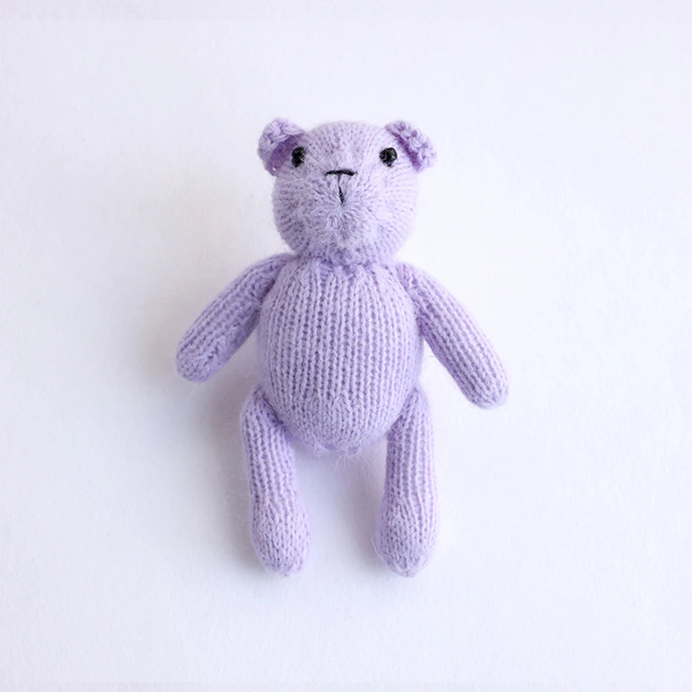 Accessoire Photo Ours en Peluche Tricoté Fait Main – Adorable Poupée Animal en Mohair au Crochet pour Séances Photo de Nouveaux-Nés & Stylisme Studio