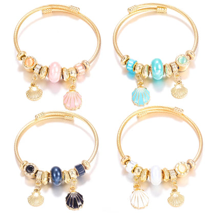Pulsera con colgante de corazón y cuentas – Pulsera de abalorios de acero inoxidable de 4 colores para mujer | Regalo de joyería de moda dorada de tendencia