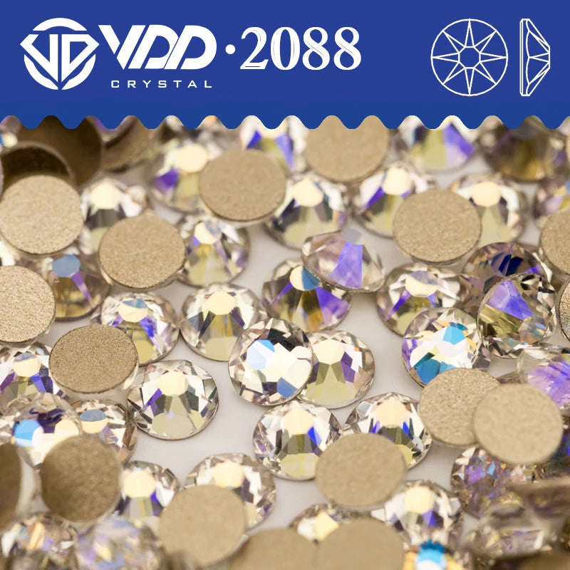 VDD 2088 Crystal Flower Nail Rhinestones – Non-Hotfix 8 Big & 8 Small Flatback Gems for Nail Art & DIY Decorations