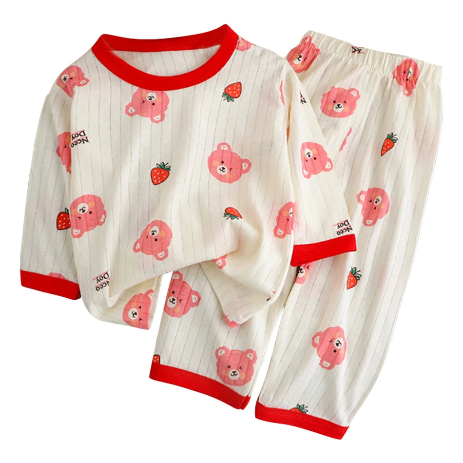 Conjunto de Pijama de Algodón para Niños – Pijama de Manga Larga y Pantalones para Verano en Casa y Habitaciones con Aire Acondicionado