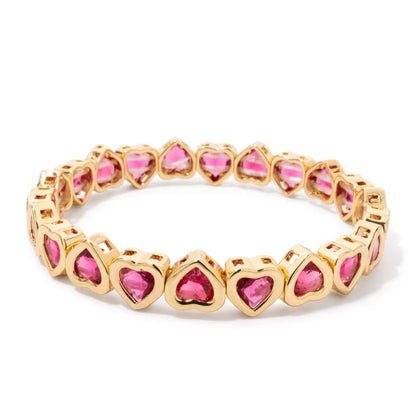Brazalete de puño elástico para mujer 2024 Gold Love con diamantes de imitación color melocotón, joyería de moda