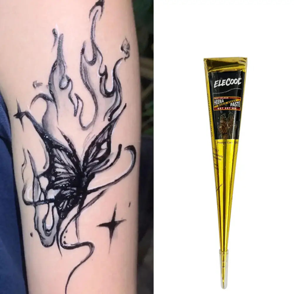 Conos de pasta de henna negra natural para tatuajes temporales – Arte corporal desechable para festivales, fiestas y bodas