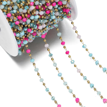 Cadena de Cuentas de Cristal de Acero Inoxidable de 1 m para Fabricación de Joyas – Cadena con Clip Multicolor para Collares, Pulseras y Manualidades DIY