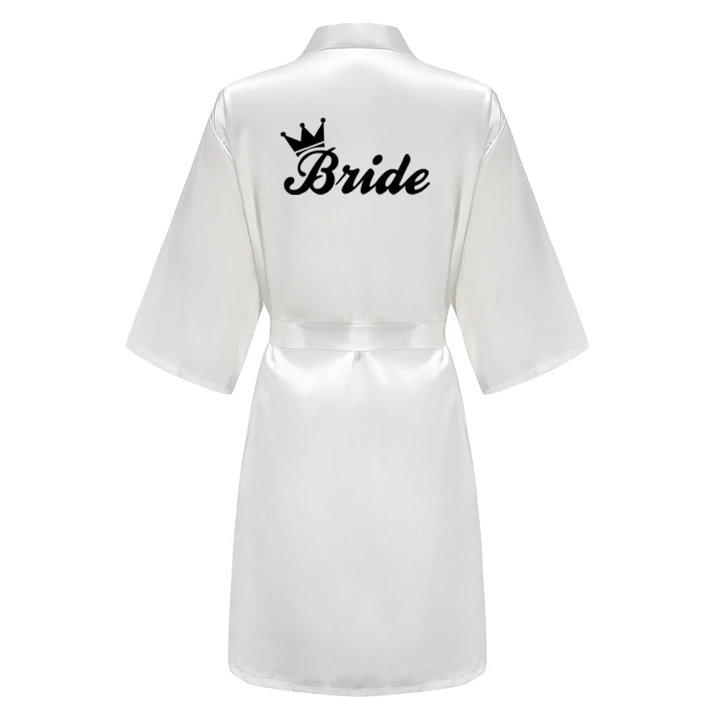 Women’s Black Satin Robe – Silky Kimono Bridal Wedding Bridesmaid Loungewear Dressing Gown