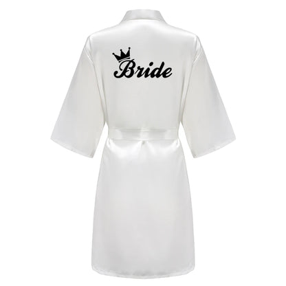 Women’s Black Satin Robe – Silky Kimono Bridal Wedding Bridesmaid Loungewear Dressing Gown